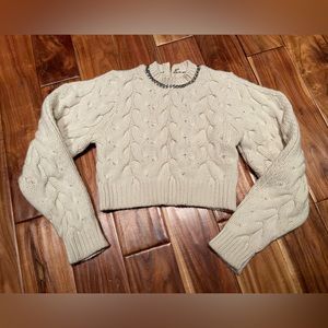 Zara cashmere cable knit cropped sweater with chain detail